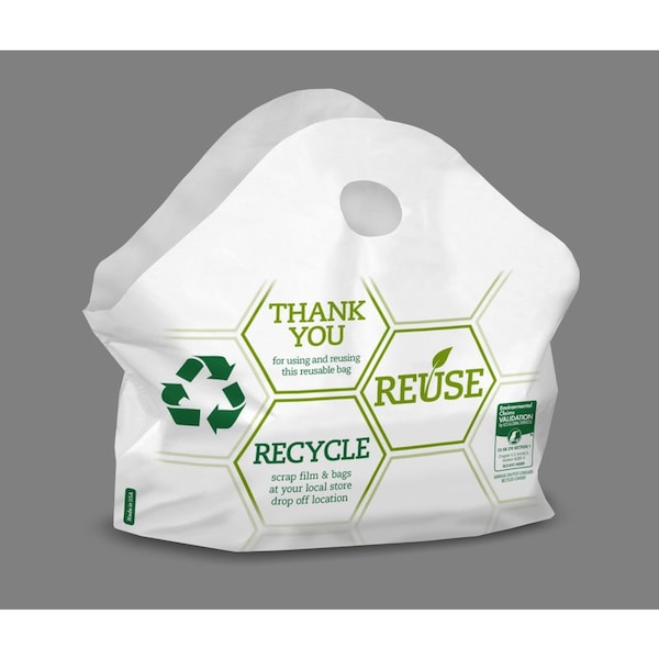 Hilex Recycled Plastic White Shopping Bag with Handles 250 pk 17 in. H X 6 in. W X 18 in. L Thank You Reus 1030615 - main